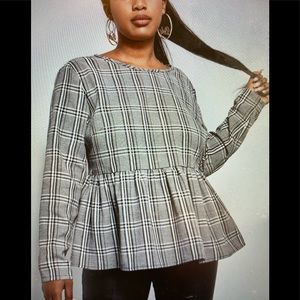 ‼️🆕NWOT 4X SHEIN black white plaid peplum top